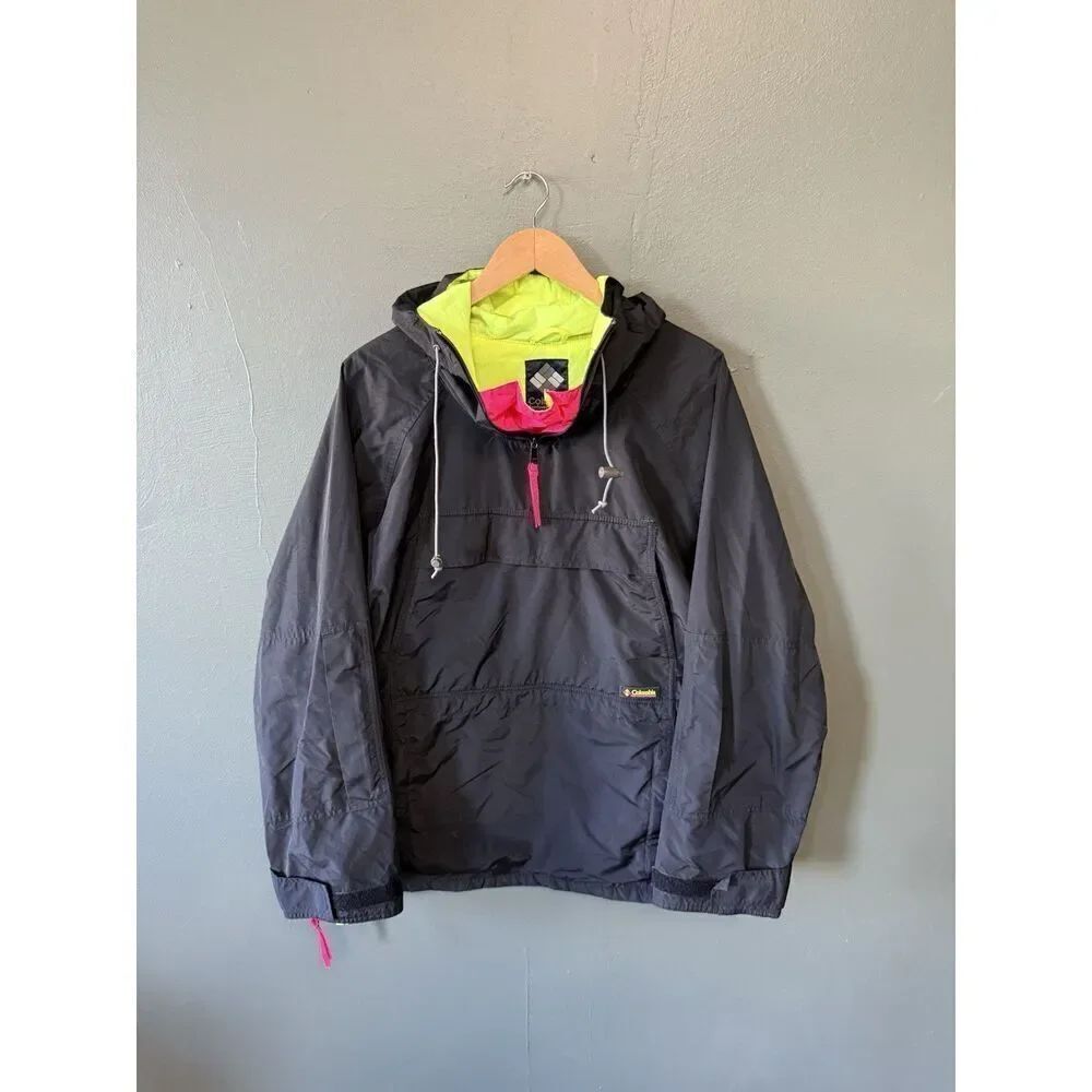 Vintage Columbia Mens Black Pullover Hooded Jacket Size Large